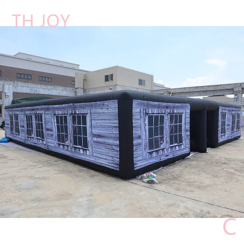 fast air shipping,33x33ft outdoor big inflatable haunted house escape room, digital printing inflatable maze tag game course 2
