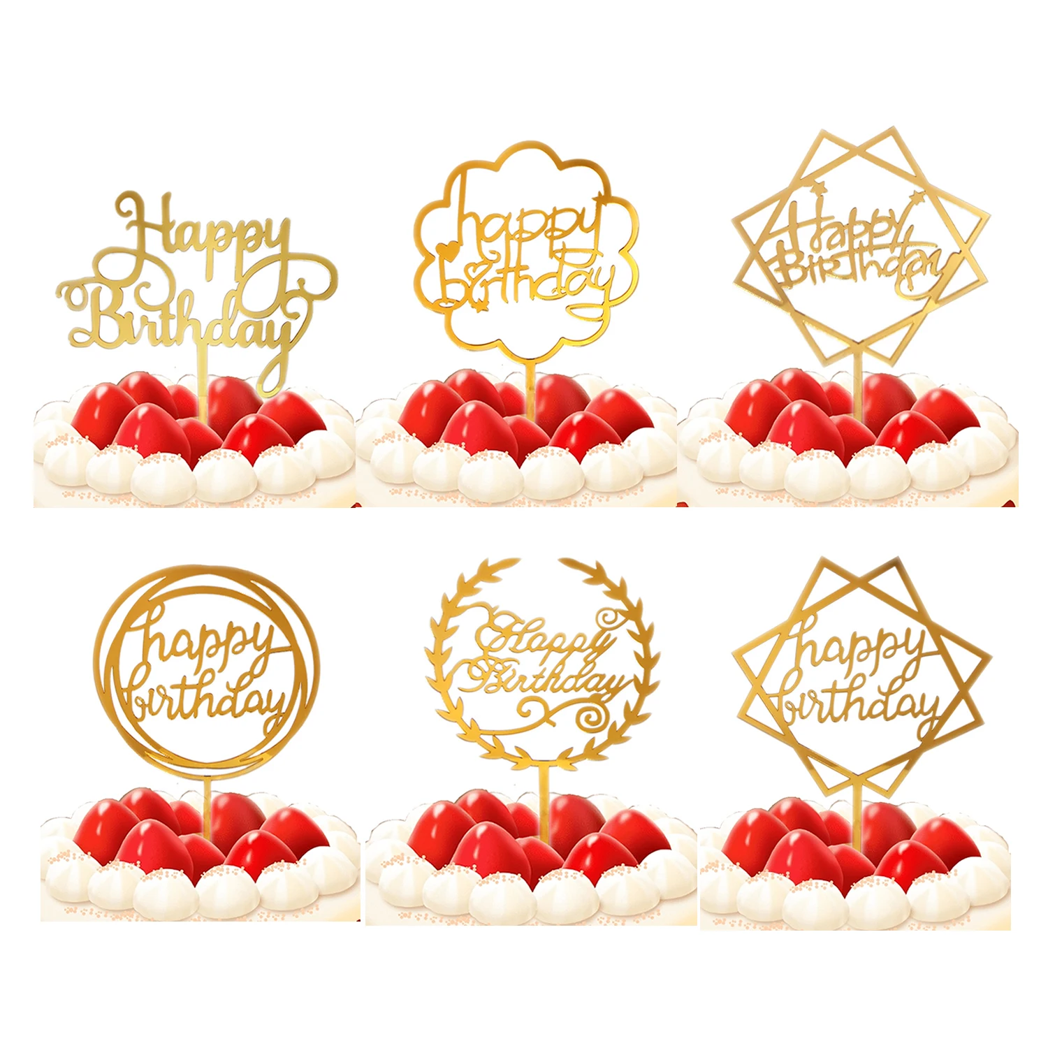 

6pcs/Set Cake Topper Happy Birthday Flag Wedding Supplies Silver Black Gold Love Acrylic Letter Decoration for Party New Style