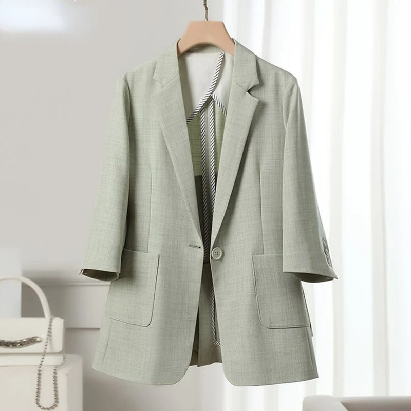 

Корейский вариант повседневного костюма Женская куртка осень весна-лето модная облегающая короткая рубашка с рукавом три четверти Новинка 2022