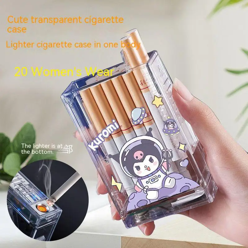 Kawaii kuromi multifunções carregamento usb transparente cigarro caso