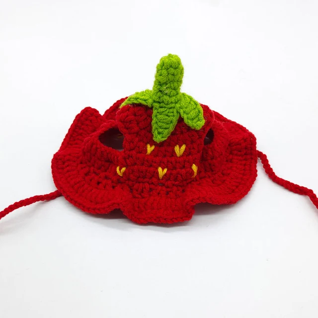 Pet Knitted Hat New Wool Hand-knitted Strawberry Red Hat With Ear Holes Cute Kitten Dog Headgear Pet Cosplay Accessories 4