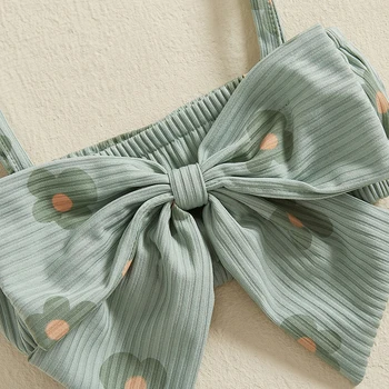 Toddler Girls 3 Piece Outfits Ruffle Sleeveless Top and Shorts Set with Headband Summer Clothes Floral Print Bow Camisole 3