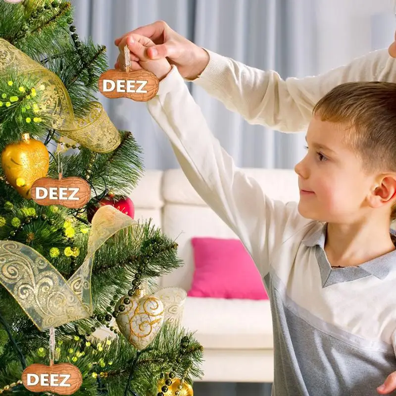 

2D Deez Nuts Ornament Peanut Shape Pendant Unique Peanut Hanging Decoration For Christmas Tree Funny Novelty Xmas Decorations