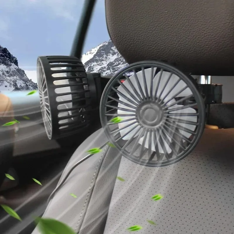 Car Fan Car Seat Back Cooling Fan USB Charge Dual Head Fan 360 Degree Rotation Neck Portable Cooler for Summer