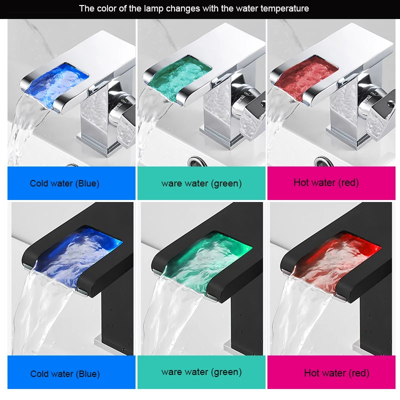 Luxury LED Black Basin Faucet Tall And Short Tap Bathroom Single Handle Cold and Hot Water Flow Produces Electricity basin faucet,bathroom faucet