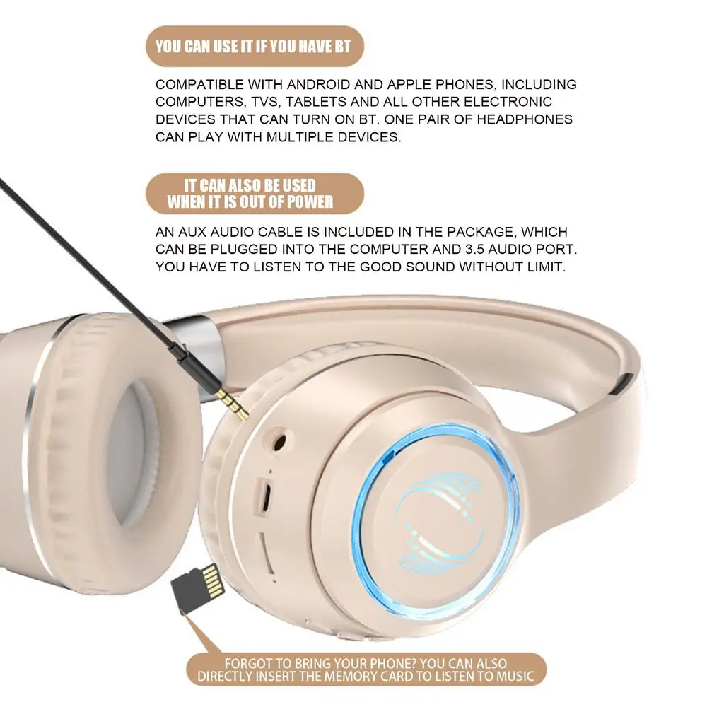 Noise Isolating Wireless Headphones Ergonomic Build-In Microphone Powerful Bass Stereo Earphones Noise Isolating Headset for Pc