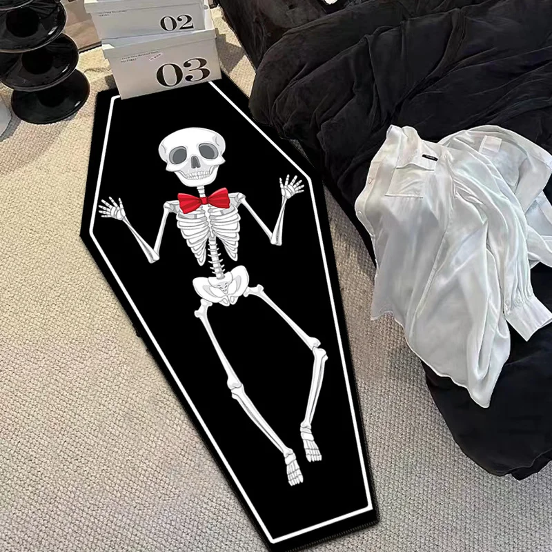 

Gothic Dark Skull Skeleton Halloween Decorative Floor Mat Creative Plush Mat Carpet Bedroom Bedside Carpet Rug