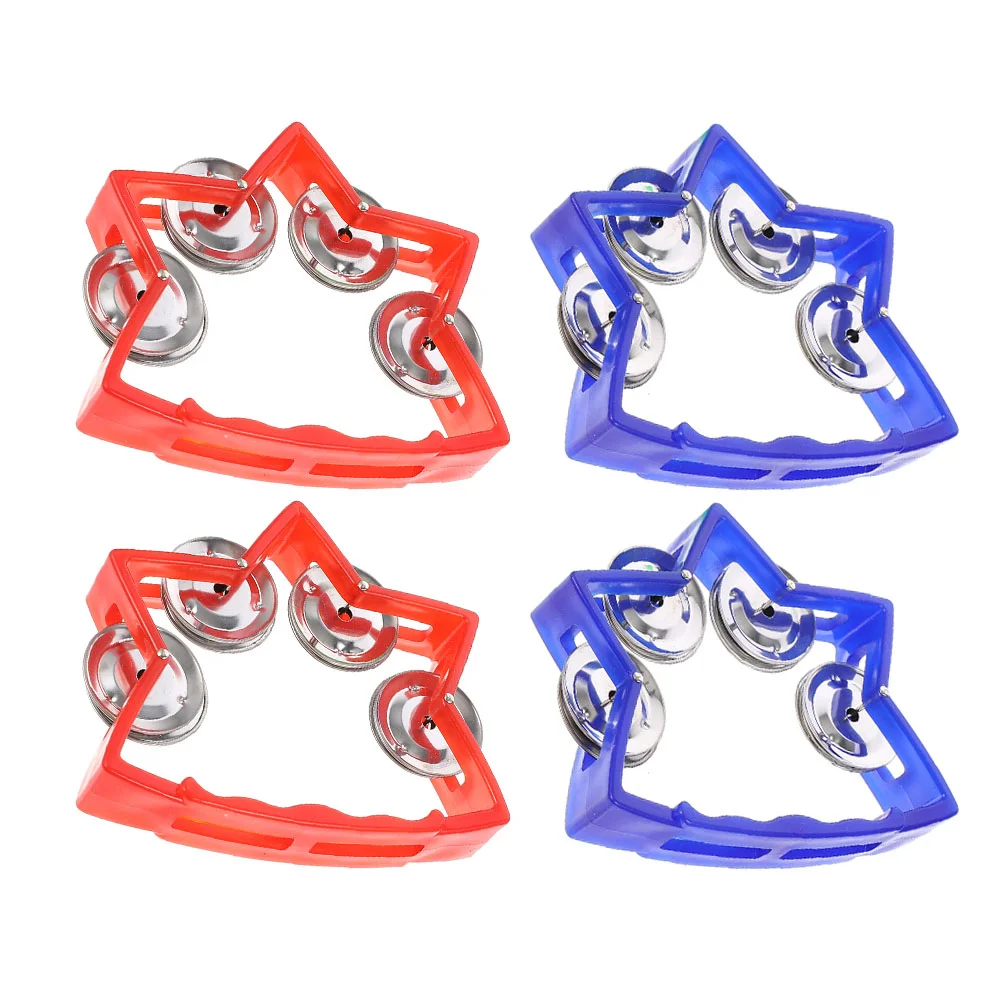 4 Pcs Handheld Bells Plastic Tambourine Musical Toys Kids Percussion Instruments Maracas Rhythm Metal Handbells Educational