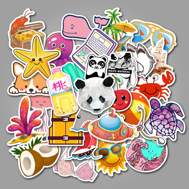 

50 шт. Мультяшные маленькие канцелярские наклейки для свежего смешивания, чемодан, чашка для воды, компьютер, ноутбук, скейтборд, автомобиль, детская игрушка, наклейка