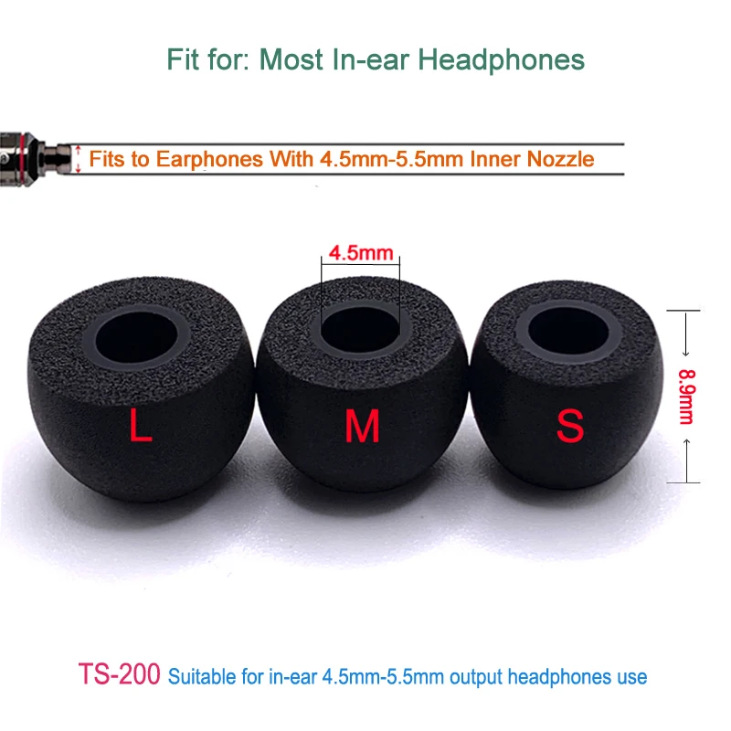 3쌍 메모리 폼 이어 팁 TS-200 SOUNDPEATS H1 이어폰형 이어폰용 4.5mm(L M S) 4.5mm-5.5mm 헤드셋 소음 차단 이어팁