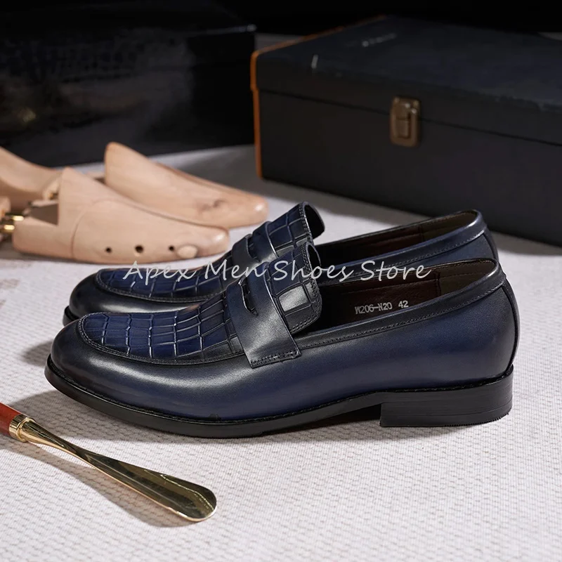 Fashion Checkered Slip On Loafers for Men Casual Cowhide Handmade Office Leather Shoes Versatile Male Wedding Shoes Daily