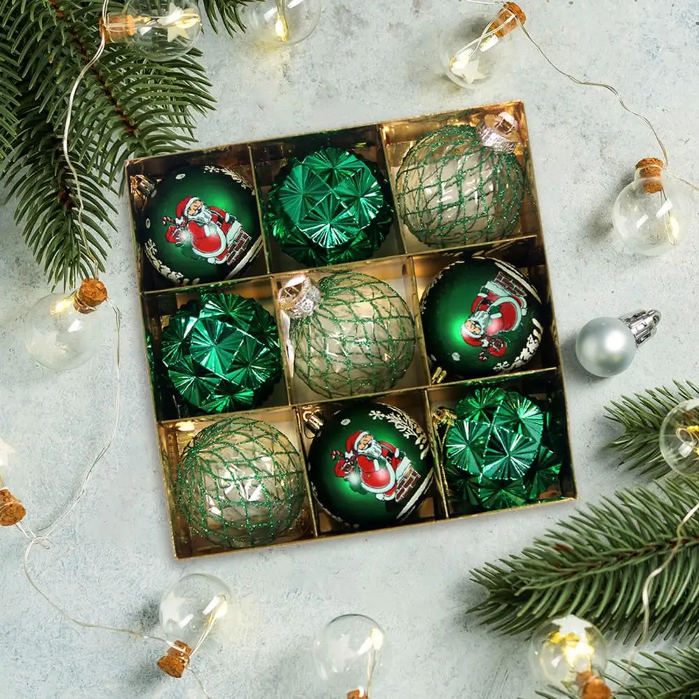 

Hanging Christmas Tree Decorations Shatterproof Glitter Mesh Santa Claus Christmas Ball Ornaments 9pcs Reusable Holiday for Xmas