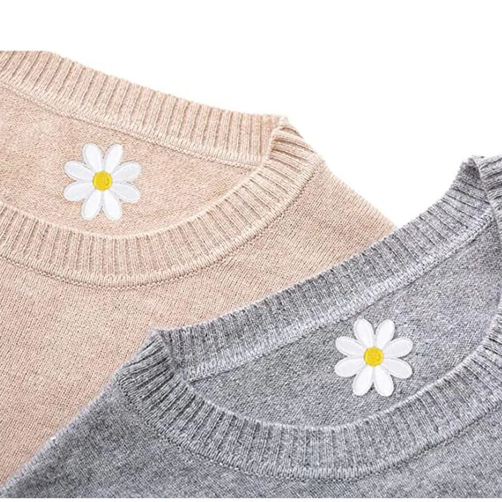 10개입 흰색 데이지 꽃 아이언 온 패치 의류 자수 가방 액세서리 아플리케 수선 패치