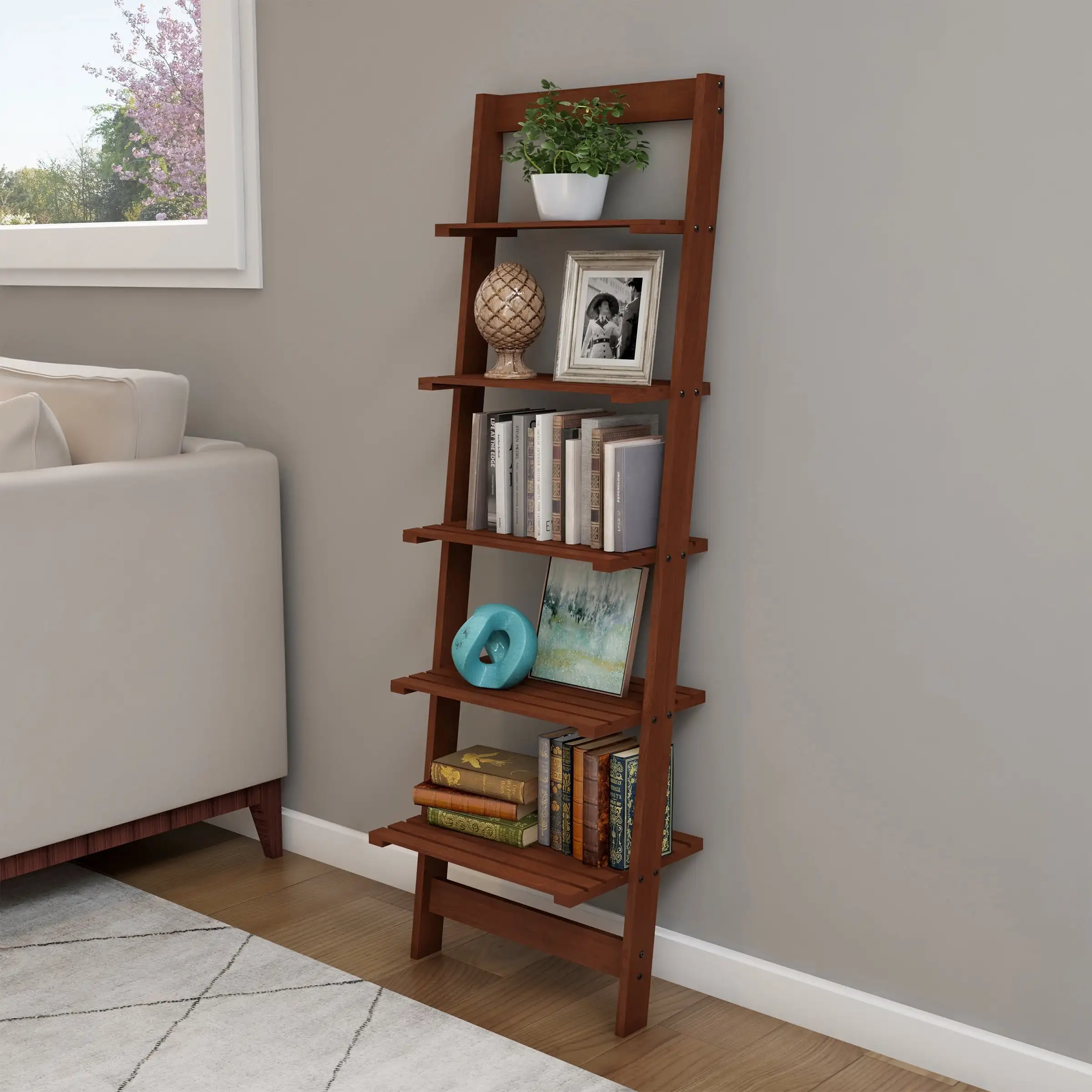 

Lavish Home 5-Tier Ladder Style and Decorative Wooden Bookshelf (Walnut)