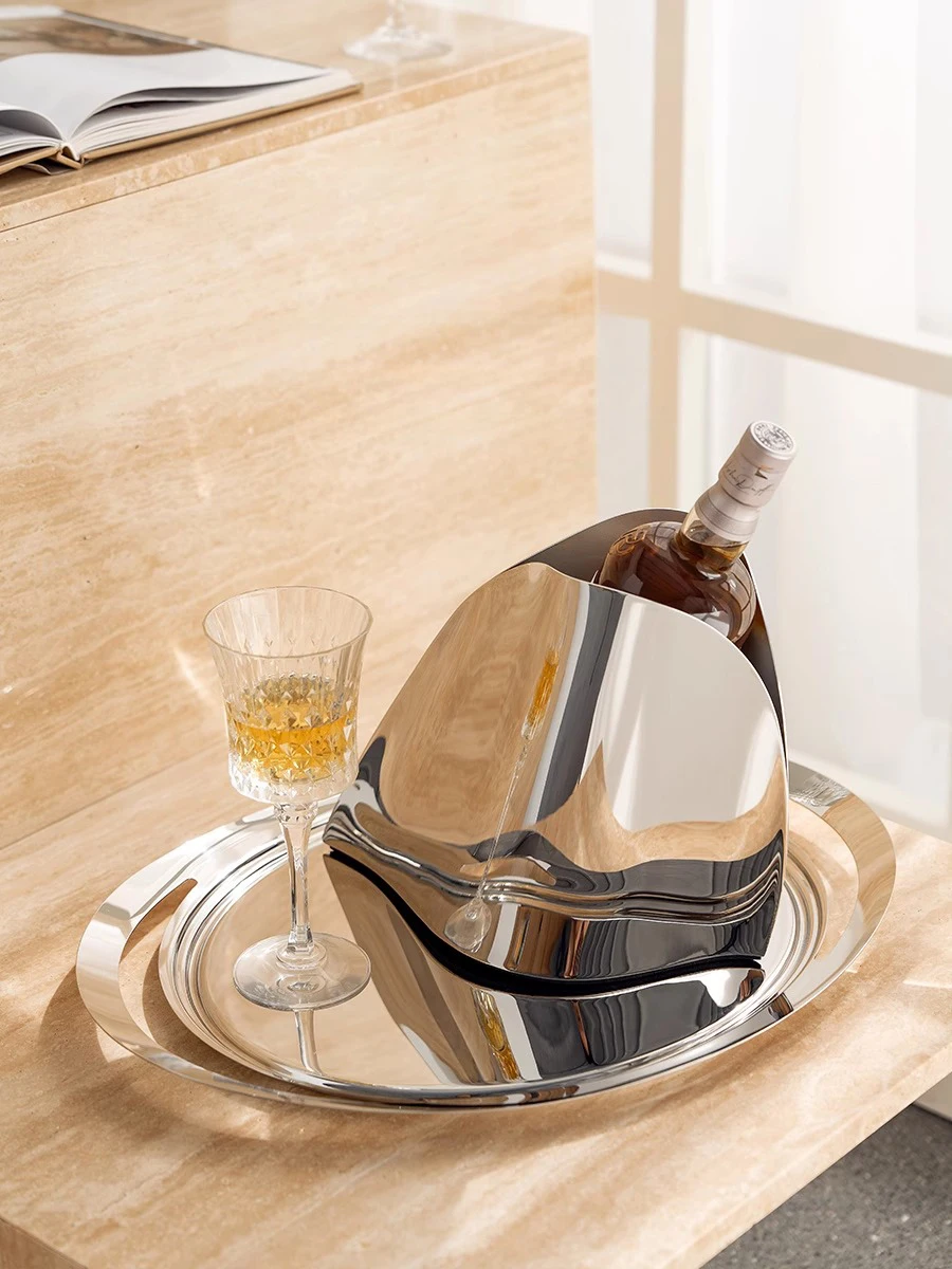Luxury Stainless Steel Mirror Tray with Handle, Designer Tray, Decorative Tray for Home Decor, Center Table Decoration, Hotel 4