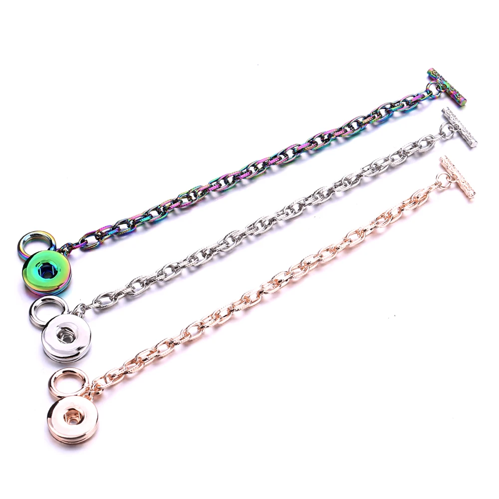 10Pcs/Lot Metal 18mm Snap Button Chain Bracelet Bangles Link for DIY Jewelry