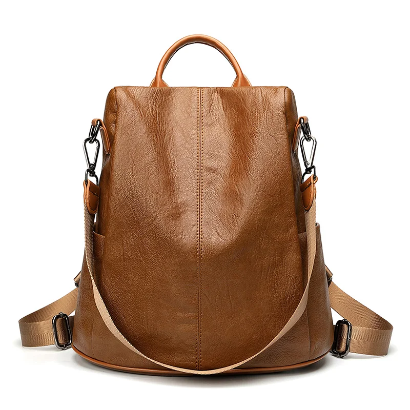 

Brown Anti-theft Backpack for Women Multi-functional Shoulder Bag School Mummy Work Bag Soft College Student Girl's Purse