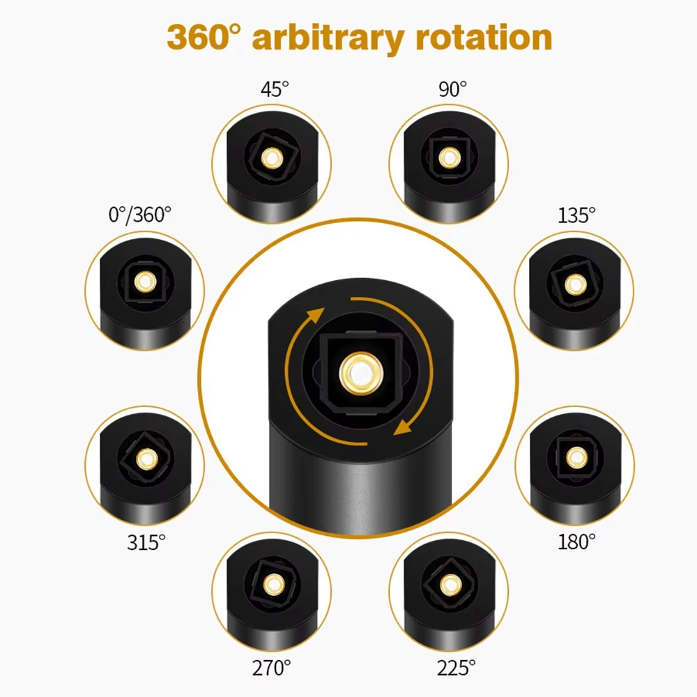 Right-Angle Toslink Fiber Optical Cable with 360-Degree Rotating Plug for Home Theater Audio Systems