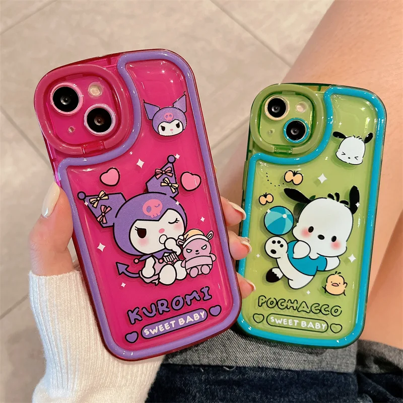 

Sanrio Kuromi Pachacco Kawaii Phone Case for IPhone 12 13 Pro Max Lens Holder Creative Cartoon Case Cute Silicone Soft Cover