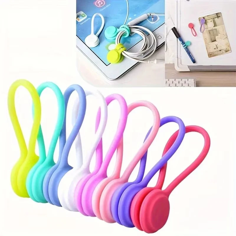 Colorful Reusable Twist Silicone Ties with Strong Magnet for Bundling and Organizing Cables Headphone Cables USB Charging Cords