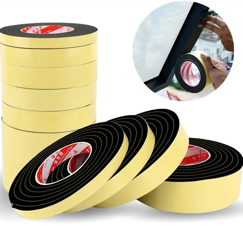 

10M EVA black foam sponge rubber strip tape Strong adhesive Anti-collision Waterproof Window Door Seal Strip Weather Stripping