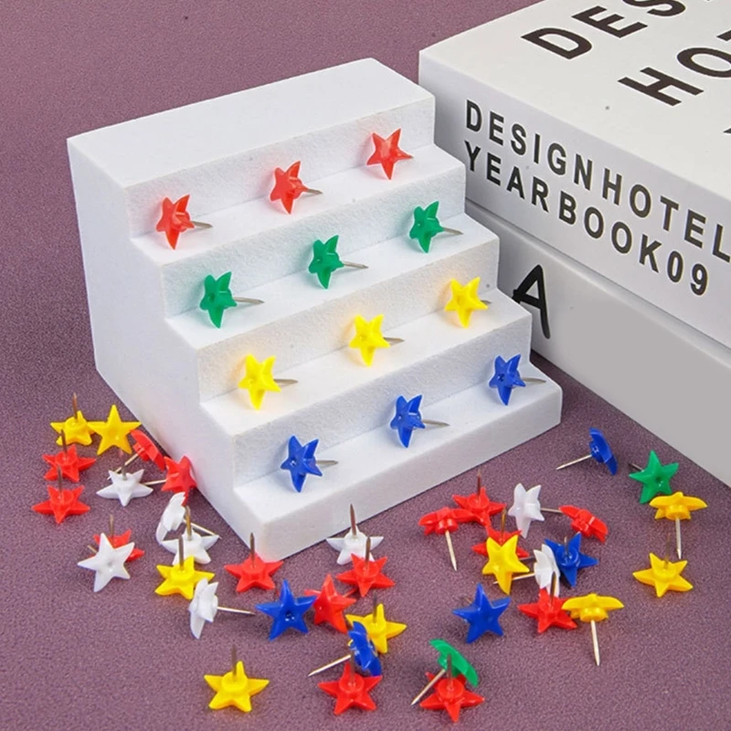 Map Push Pins Star Shape Drawing Pins Map Set for Pin Board Thumb Tacks with Plastic Heads and Steel Points Pack of