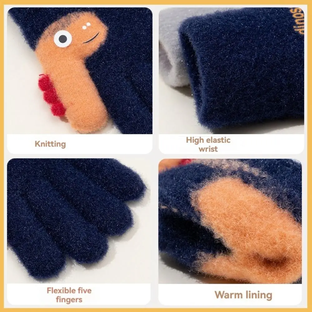 7-12 Years Old Winter Knitted Gloves Cartoon Dinosaur Elastic Five-finger Gloves Fashion Thickend Kids Boys and Girls