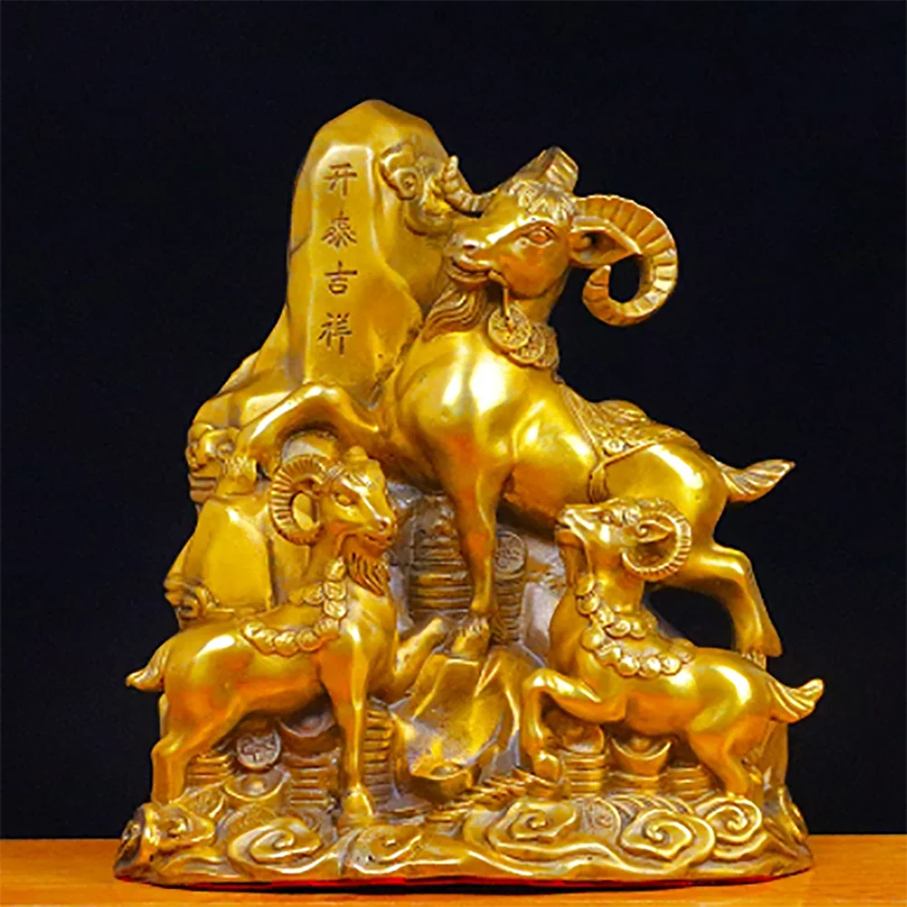 

Pure Copper Sanyang Kaitai Ornaments, Treasure Pot of Wealth, Sanyang Kaitai Zodiac, Copper Sheep Town House Decoration