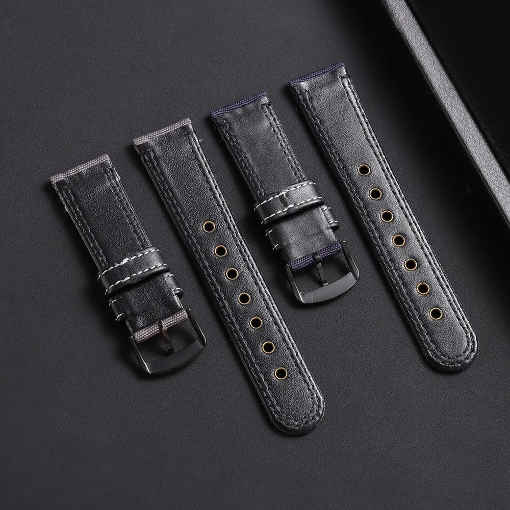 Enhanced Nylon-Coated Canvas and Leather Watch Band