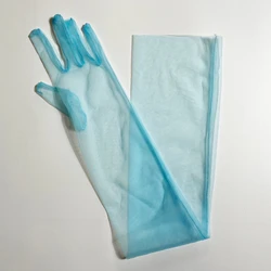 Women's Elegant Vintage Tulle Elbow-Length Sheer Gloves - One Size (Blue)