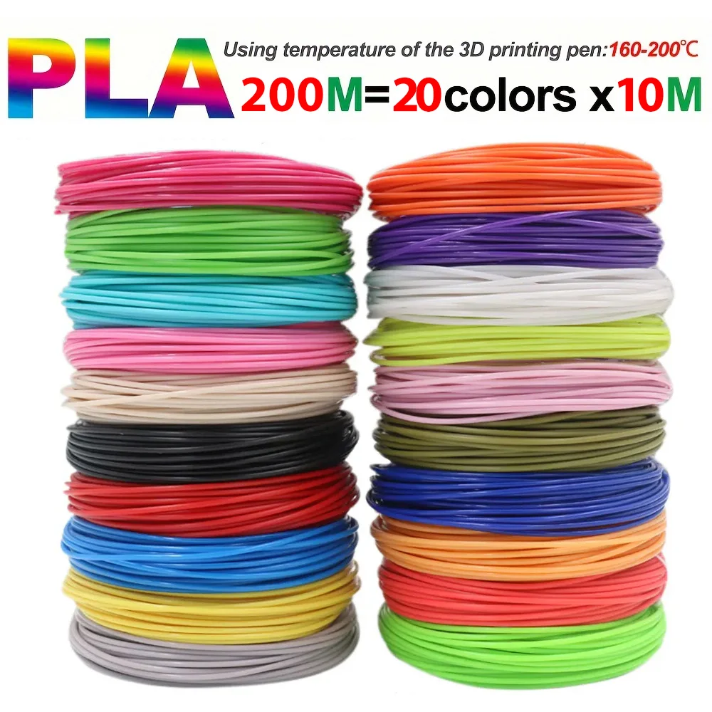 3D 펜 필라멘트, PLA, 각 색상 10m (32.8 피트), 총 200m (656 피트), 무작위 색상, 20 색, 1.75mm