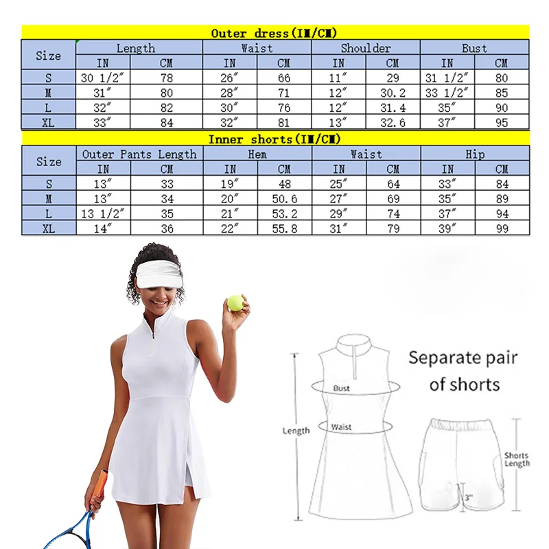 Summer Solstice Women's Tennis Dress,Fashion 2-in-1 Tennis Golf Sports Dress,Polo Collar Design Women's Fitness Dress sleeveless