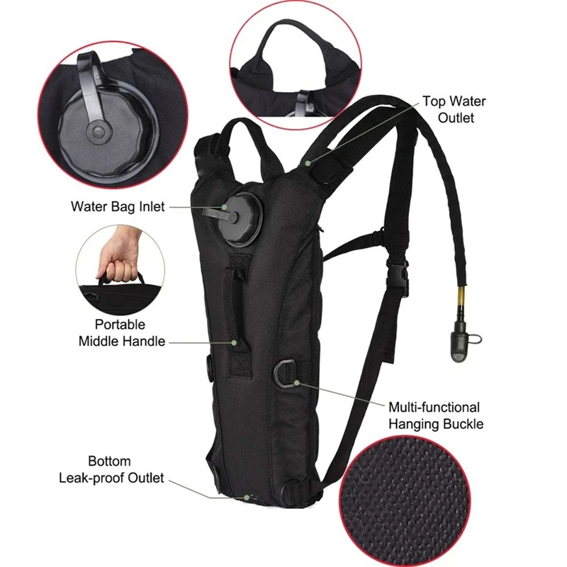 Mochila tática militar com hidratação da bexiga, ao ar livre, caminhadas, ciclismo, escalada, preto Montanhismo Bag, 3L