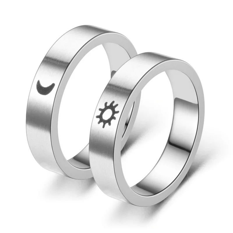 6mm Titanium Steel Couple Ring For Men Women Sun & Moon Fashion Jewelry Lover Gift Wedding Engagement Promise Ring Wholesale 6