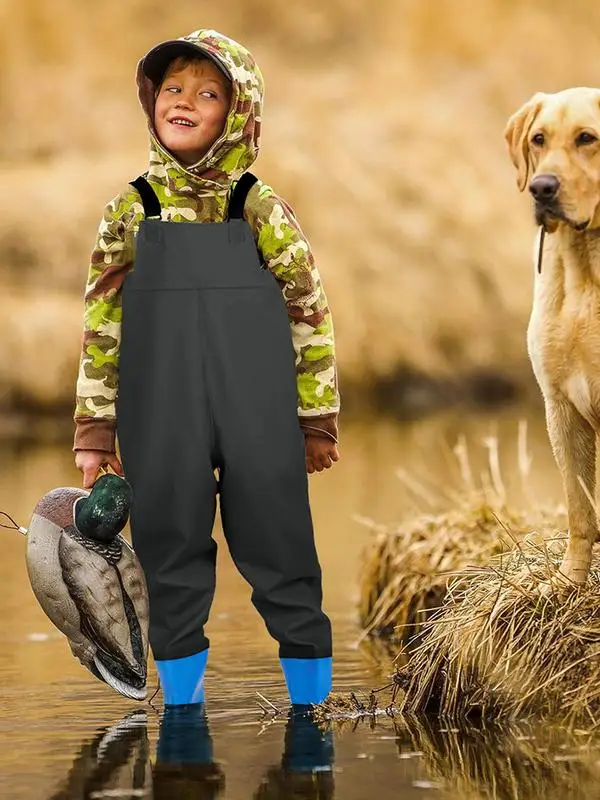 Youth Chest Wader PVC Wader Half Body Fishing Water Pants With Boots Elastic Waist Quick Release Buckles Adjustable For Kids