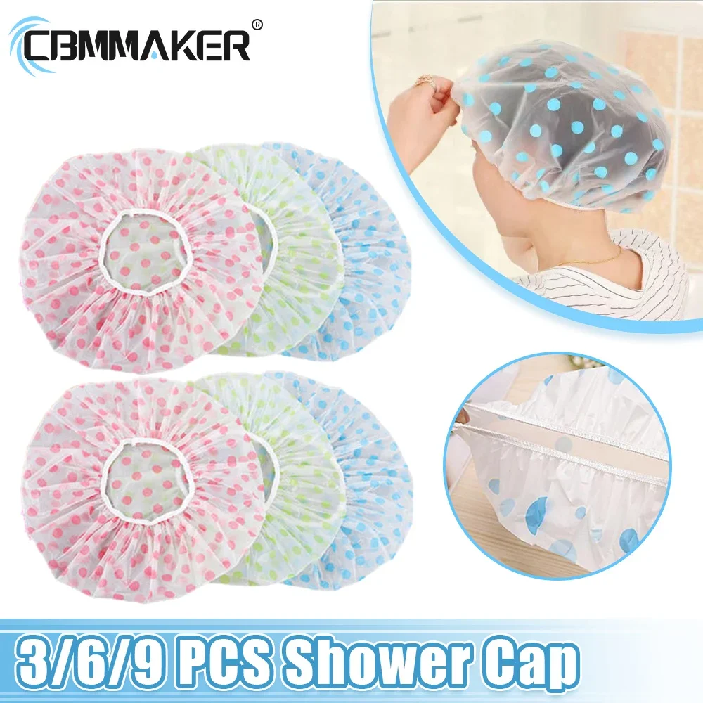 

ASHOWNER Waterproof Shower Cap Wide Elastic Band Cover Reusable Bashroom Cap Fashion Wave Point Shower Cap Bathroom supplies