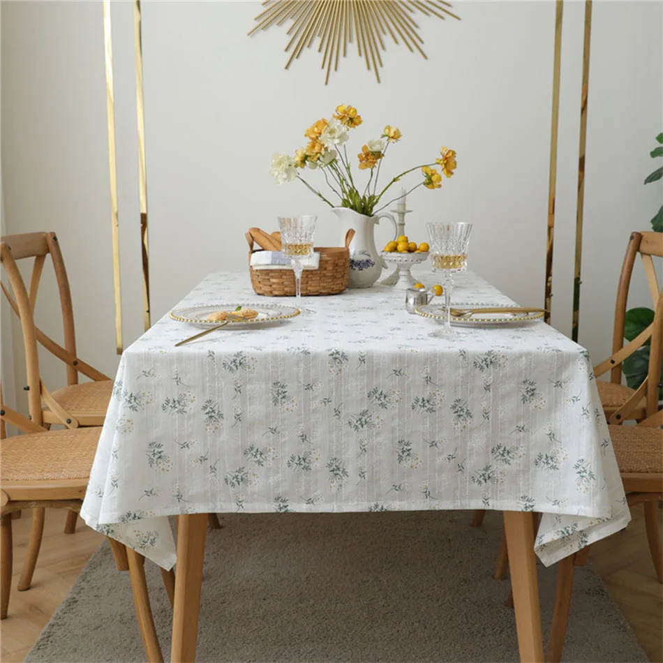 Korean Style Cotton Floral Tablecloth Tea Decoration Rectangle Table Cover For Kitchen Wedding Dining Room_voghion.com