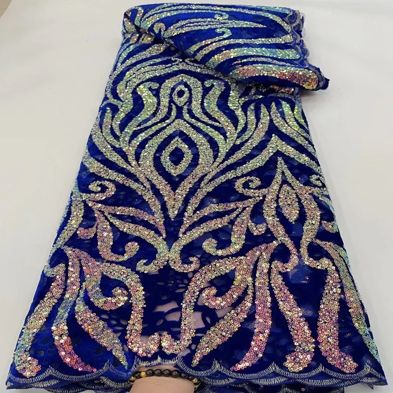 

5 Yards African Smooth Velvet Lace with Handcut Sequins Modern Nigeria Embroidery Fabric Traditional Sewing Garment TS2046
