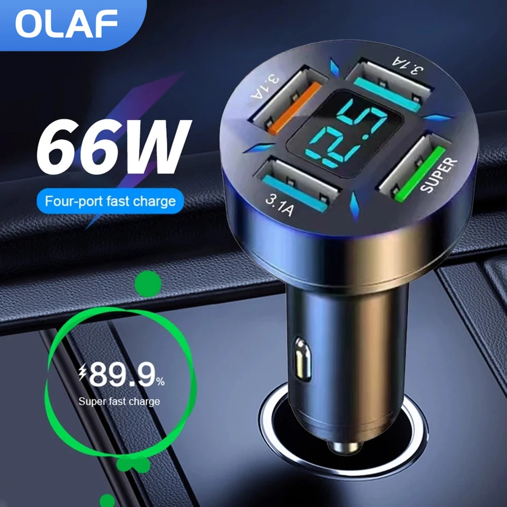Olaf 4 Ports 66w Usb Car Charger Fast Charging Qucik Charge 3.0 Qc3.0 Pd 20w Type C Car Usb