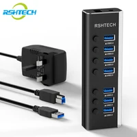RSHTECH USB Hub 5Gbps 7 Ports USB3.0 Data Hub Splitter 12V/2A Power Adapter Individual On/Off Switches USB Port Expander 1
