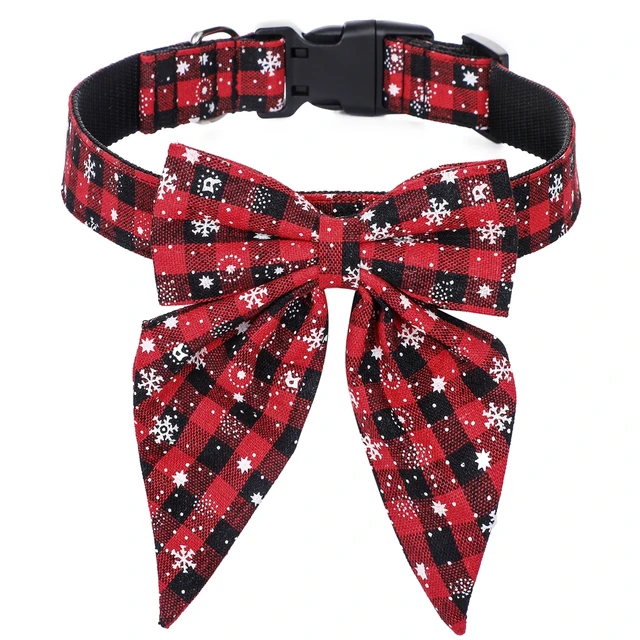 Christmas Dog Collar with Bow Adjustable Cotton Red Bowtie Dog Christmas Collars for Large Dogs Pets Grooming New Year Gift 3