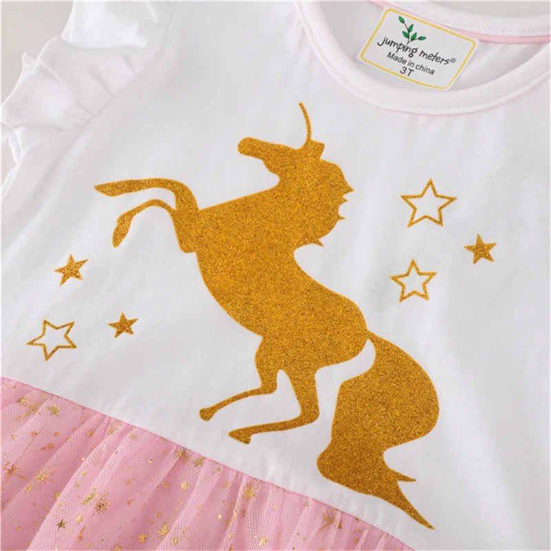 Jumping Meters Unicorn Stars Cartoon Dress Princess Short Sleeves Summer Clothing Princess Dress girls dress,princess costume,kids clothes