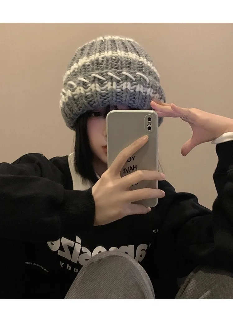 Cappelli invernali di grandi dimensioni per donna Nuovi berretti Cappello lavorato a maglia Ragazza Autunno Berretti femminili Berretti scaldini Berretto casual da donna_voghion.com