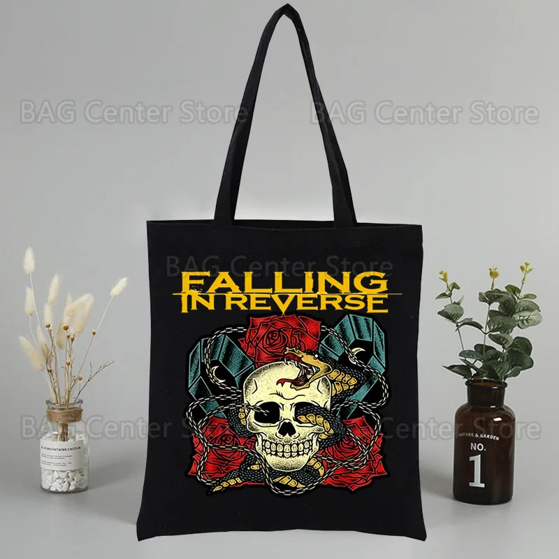 Falling in Reversve Unisex Handbags Custom Canvas Tote Bag Print Daily Use Reusable Travel Casual Shopping Bag Black
