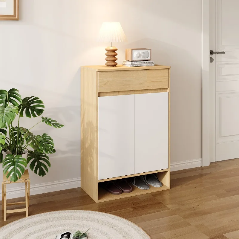 Modern Cream Style Shoe Cabinet Minimalist Entryway Storage Cupboard Home Furniture Organizer Design Elegant Aesthetic Decor