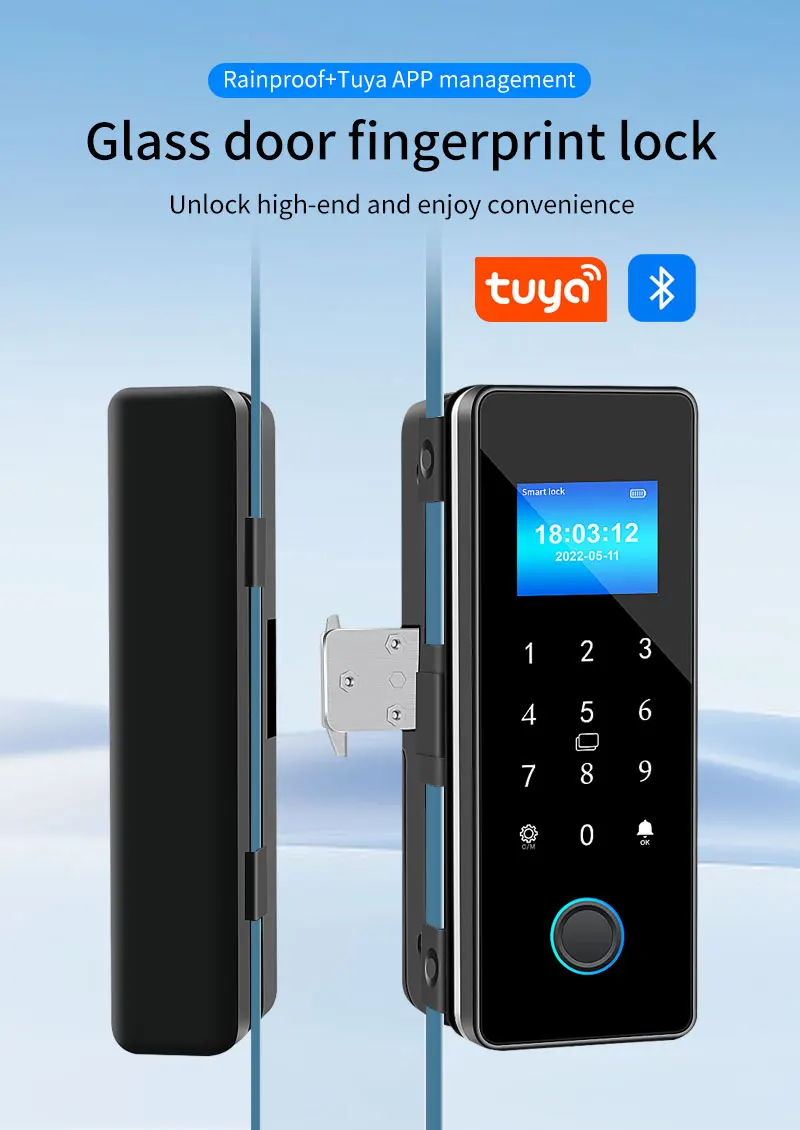 IP54 Waterproof Tuya Bluetooth Smart Door Lock Fingerprint Electronic Rim Lock F