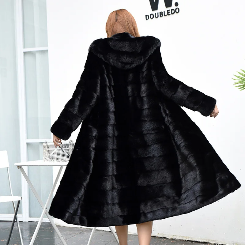 Luxury Brand Fur Coats Women Big Size Long Faux Fur Jacket Hooded Warm Thick Winter Outerwear Black Faux Mink Fur Coat Clothing