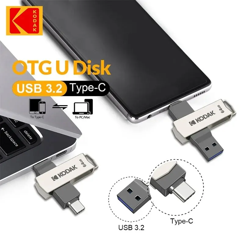KODAK USB Flash Drive 3.2 Type A Type C 32GB 64GB 128GB Pen Drive for PC Andriod Smartphone Memory Stick Storage U Disk usb flash drive,flash drive,type c pendrive