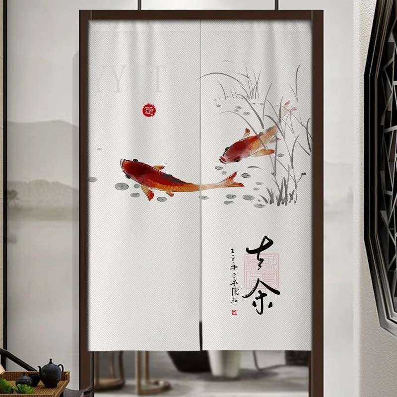 Rideau de porte de style chinois, peinture à l'encre du Vermont, demi-rideaux Fengshui, salon, chambre à coucher, porte d'entrée de la maison 1