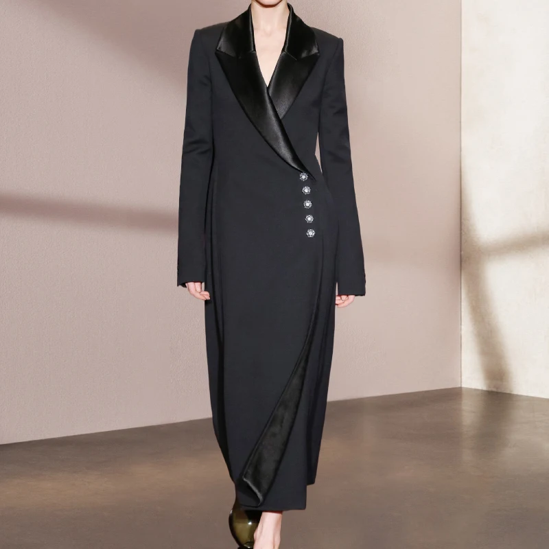 

Runway Designer Jacket for Women 2023 Spring Autumn Elegant Notched Long Blazers for Womens New In Outerwears